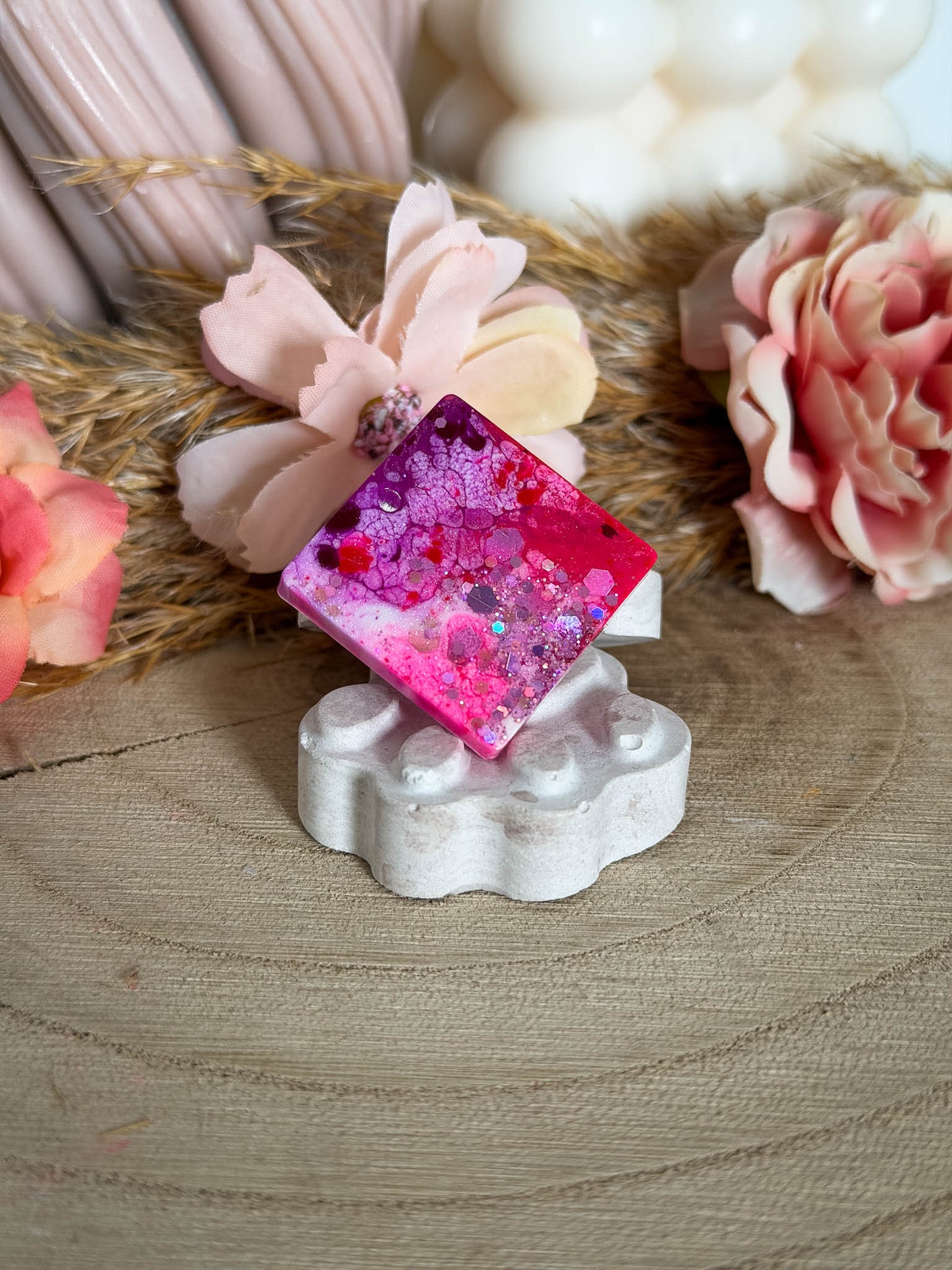 Viereckige Hundemarke Rosa Glitzer